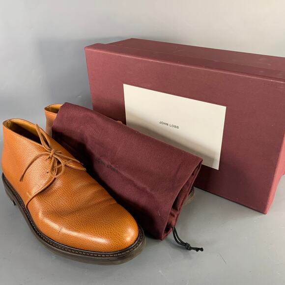 JOHN LOBB Size 8.5 Grove Brown Pebble Grain Leather Lace-Up Chukka Boots - Picture 9 of 11